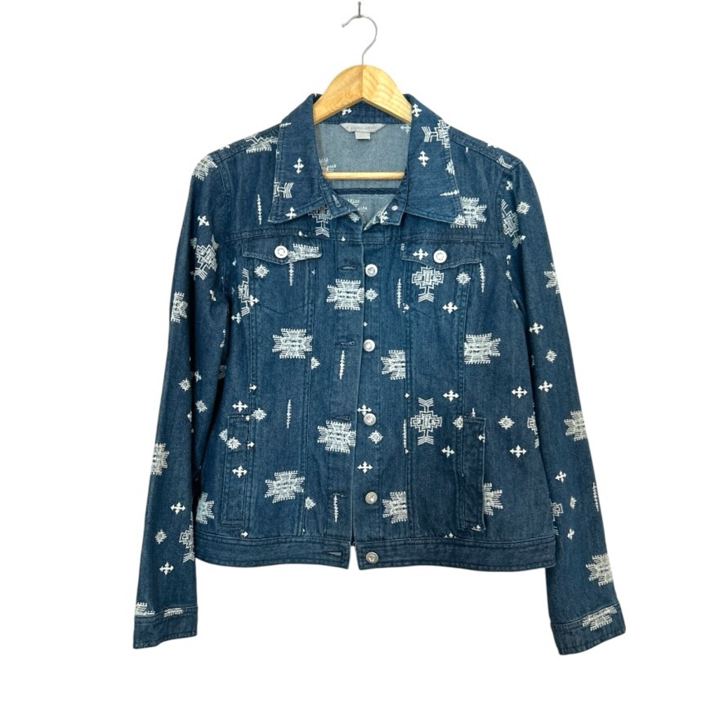 Laura Ashley Vintage Aztec‎ Western Embroidered Denim Jacket, Size Medium